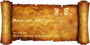 Mentzer Bács névjegykártya